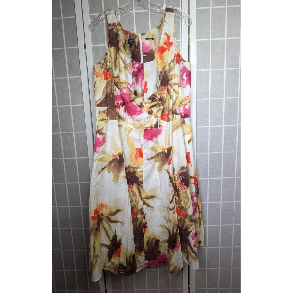 Talbots Womens Dress 14W Fit Flare NWT $189 Pockets Floral Watercolor Sleeveless